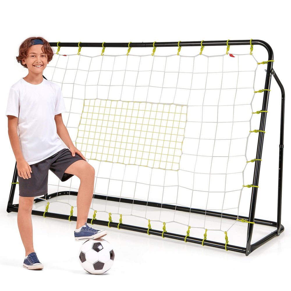 Goplus 6FT x4FT Soccer Net, 2 in 1 Soccer Rebounder Soccer Goal w/Shooting Auxiliary Area, 5 Adjustable Angles, Kids Youth Teens Soccer Practice Training Equipment for Backyard (Black)