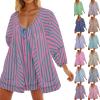 Rompers for Women 2024 Striped Print Jumpsuit V Neck Wide Leg Romper Shorts Cute Flowy Jumpsuits with Pockets view 1