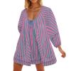Rompers for Women 2024 Striped Print Jumpsuit V Neck Wide Leg Romper Shorts Cute Flowy Jumpsuits with Pockets view 2