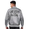 STARTER Men's Gray Las Vegas Raiders Printed Team Logo Satin Varsity Full-Snap Jacket view 2