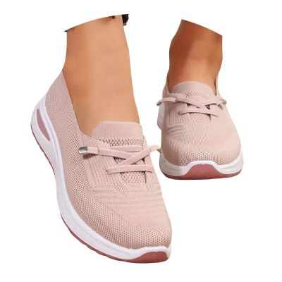 NineFit Basics slip on sneakers women orthopedic shoes for women Women's Knitted Mesh Slip On Loafers Lightweight Breathable Orthopedic Soft Sole Flat Sneakers Casual Non-Slip Driving Walking Shoes, 00-pink