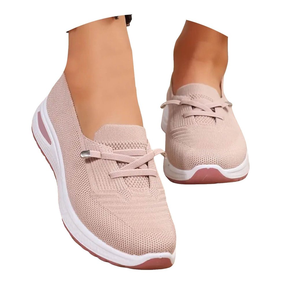 NineFit Basics slip on sneakers women orthopedic shoes for women Women's Knitted Mesh Slip On Loafers Lightweight Breathable Orthopedic Soft Sole Flat Sneakers Casual Non-Slip Driving Walking Shoes, 00-pink