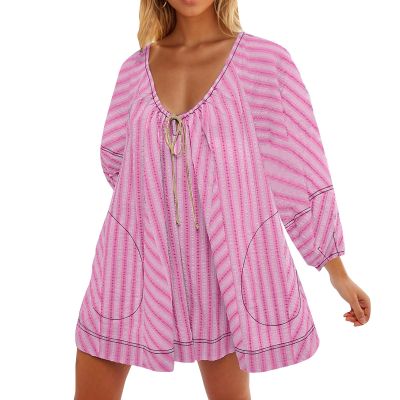KICILVS Rompers for Women 2025 Striped Print Jumpsuit V Neck Wide Leg Romper Shorts Cute Flowy Jumpsuits with Pockets