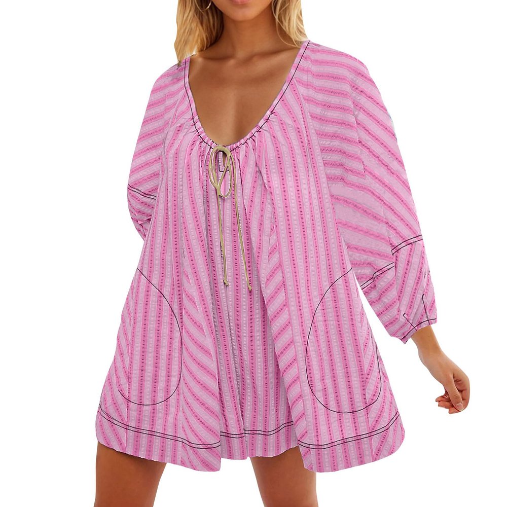 KICILVS Rompers for Women 2025 Striped Print Jumpsuit V Neck Wide Leg Romper Shorts Cute Flowy Jumpsuits with Pockets