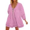 KICILVS Rompers for Women 2025 Striped Print Jumpsuit V Neck Wide Leg Romper Shorts Cute Flowy Jumpsuits with Pockets view 1