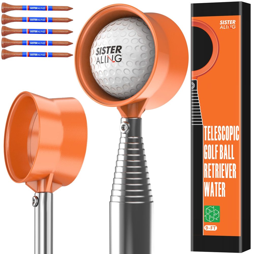 SisterAling 9ft/12ft Water Telescopic Golf Ball Retriever,Classic and Durable Stainless Steel Pick-Up Upper Grabber Tool,The Best Accessory Gift for Men and Women Golfers.(Orange, 9Ft)