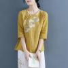 XJRJ Chinese Style Retro Top Embroidered Cotton Linen Women's Loose Shirt Spring Summer Tradition Blouse White Light Blue White L view 3