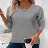 Gray Sweaters for Women Classic Basic Long Sleeve Textured Fall Pullover V Neck Blouses Cute Tops Crotched Trending Teacher Outfits Ladies Apparel Lightweight Grey S view 2