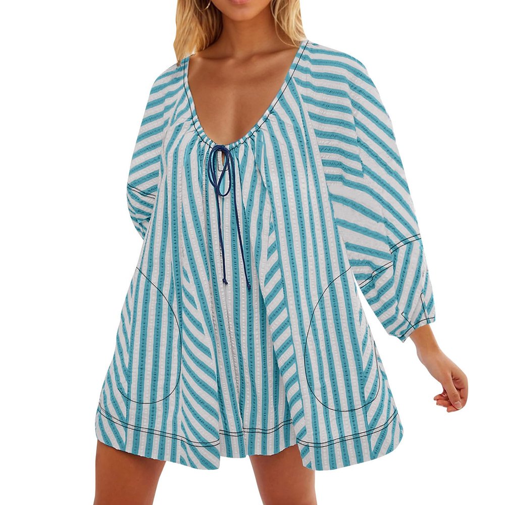 Rompers for Women 2024 Striped Print Jumpsuit V Neck Wide Leg Romper Shorts Cute Flowy Jumpsuits with Pockets