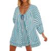 Rompers for Women 2024 Striped Print Jumpsuit V Neck Wide Leg Romper Shorts Cute Flowy Jumpsuits with Pockets view 1