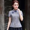 Cheongsam Women's Tang Costume Tops Summer Plaid Prints Stand Collar Short Sleeve Chinese Style Qipao Shirts Red XL view 3
