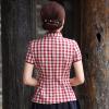 Cheongsam Women's Tang Costume Tops Summer Plaid Prints Stand Collar Short Sleeve Chinese Style Qipao Shirts Red XL view 4