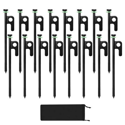 16Pcs Tent Stakes, 8in Heavy Duty Tent Stakes with Storage Pouch, Forged Steel Tent Sakes Metal, Metal Stakes for Tent Used on Grassland, Snowfield, Dessert(16Pcs, 8in, Diameter 1/4")