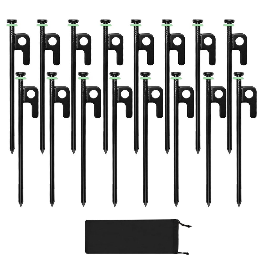 16Pcs Tent Stakes, 8in Heavy Duty Tent Stakes with Storage Pouch, Forged Steel Tent Sakes Metal, Metal Stakes for Tent Used on Grassland, Snowfield, Dessert(16Pcs, 8in, Diameter 1/4")