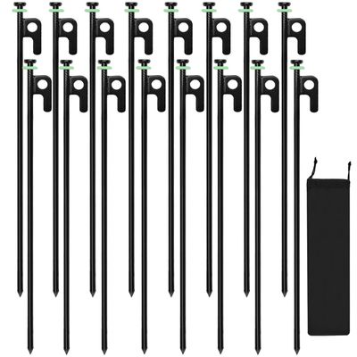 16Pcs Tent Stakes, 16in Heavy Duty Tent Stakes with Storage Pouch, Forged Steel Tent Sakes Metal, Metal Stakes for Tent Used on Grassland, Snowfield, Dessert(16Pcs, 16in, Diameter 1/4")