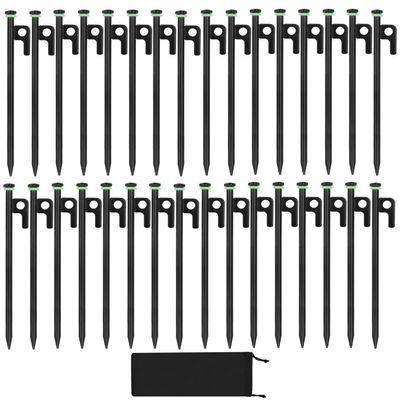 32Pcs Tent Stakes, 8in Heavy Duty Tent Stakes with Storage Pouch, Forged Steel Tent Sakes Metal, Metal Stakes for Tent Used on Grassland, Snowfield, Dessert(32Pcs, 8in, Diameter 3/8")