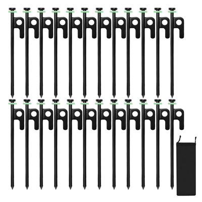 24Pcs Tent Stakes, 8in Heavy Duty Tent Stakes with Storage Pouch, Forged Steel Tent Sakes Metal, Metal Stakes for Tent Used on Grassland, Snowfield, Dessert(24Pcs, 8in, Diameter 1/4")