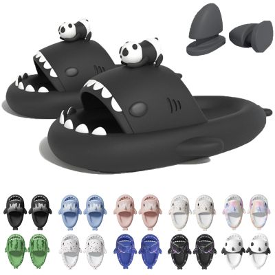 Jfxgjuv Ice Cream Shark Slides, Shark Slides with 3D Funny Fins, Unisex Cloudy Shark Slippers, Eva Open Toe Shower Pool Beach Slippers Sandals Shoes (Panda Black,5.5-6 Women/4-4.5 Men)