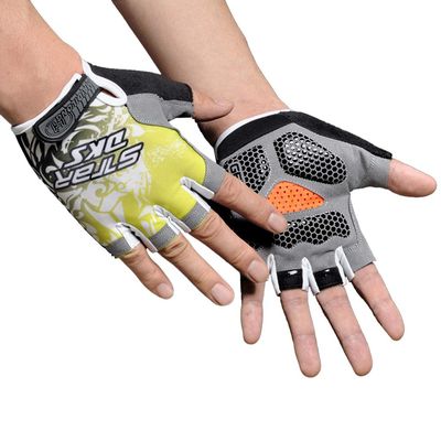 YOGOTEU Silicone Road Riding Gloves Anti-Sweat Half Finger Camping Hiking Gloves Gym Fitness Gloves Sports Gloves, Yellow
