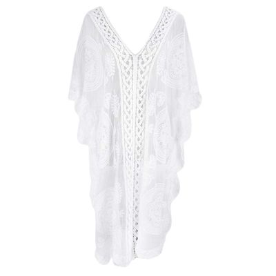 Btgghytr Women Half Sleeve Swimsuit Cover Up Hollow Embroidery Floral Lace Beach Dress