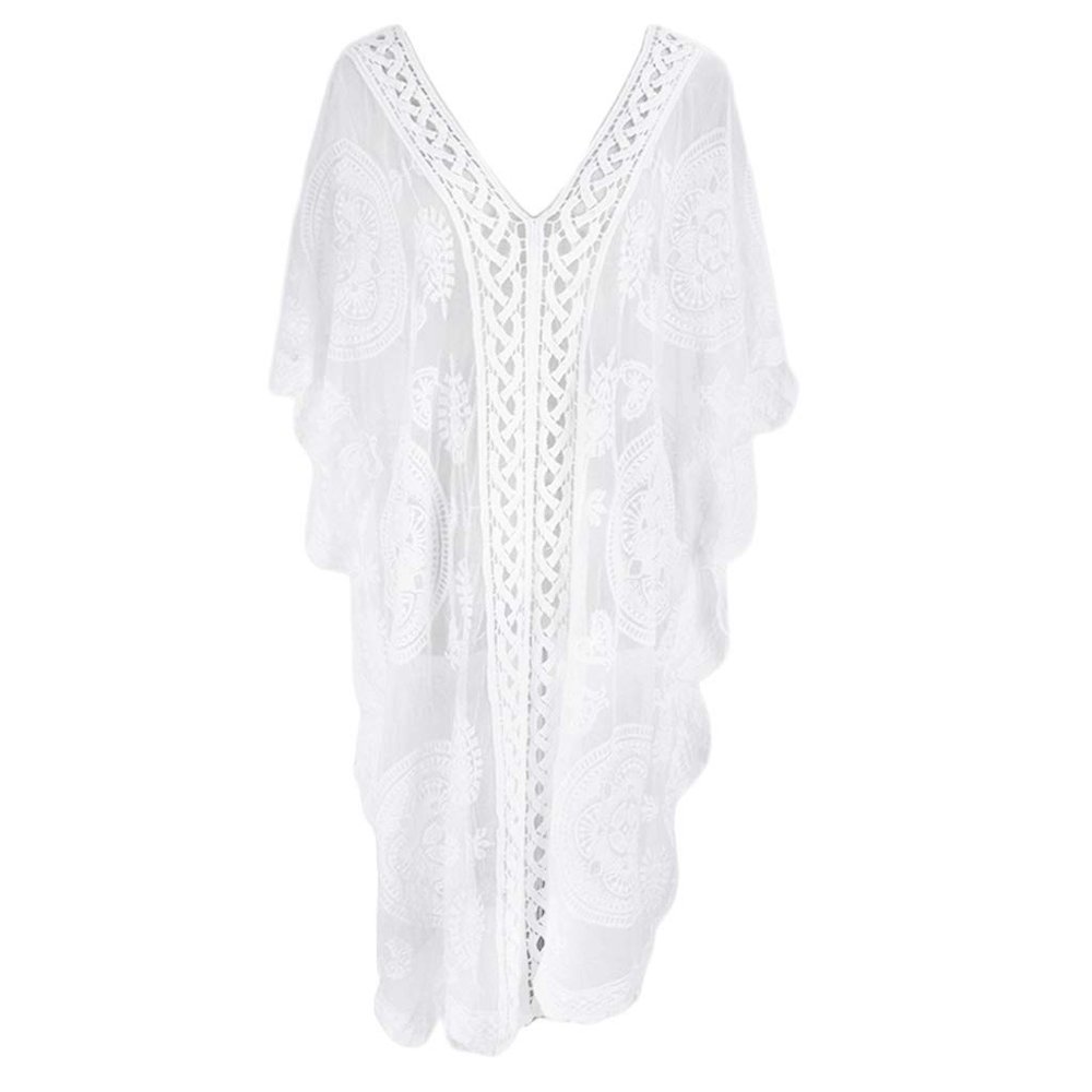 Btgghytr Women Half Sleeve Swimsuit Cover Up Hollow Embroidery Floral Lace Beach Dress