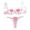 New Sexy Hollow Out Love Pink and Tender Girl Feeling Three-point Fun Lingerie Cupless Bra Bra Sexy Open Bra(Pink,J-M) view 1