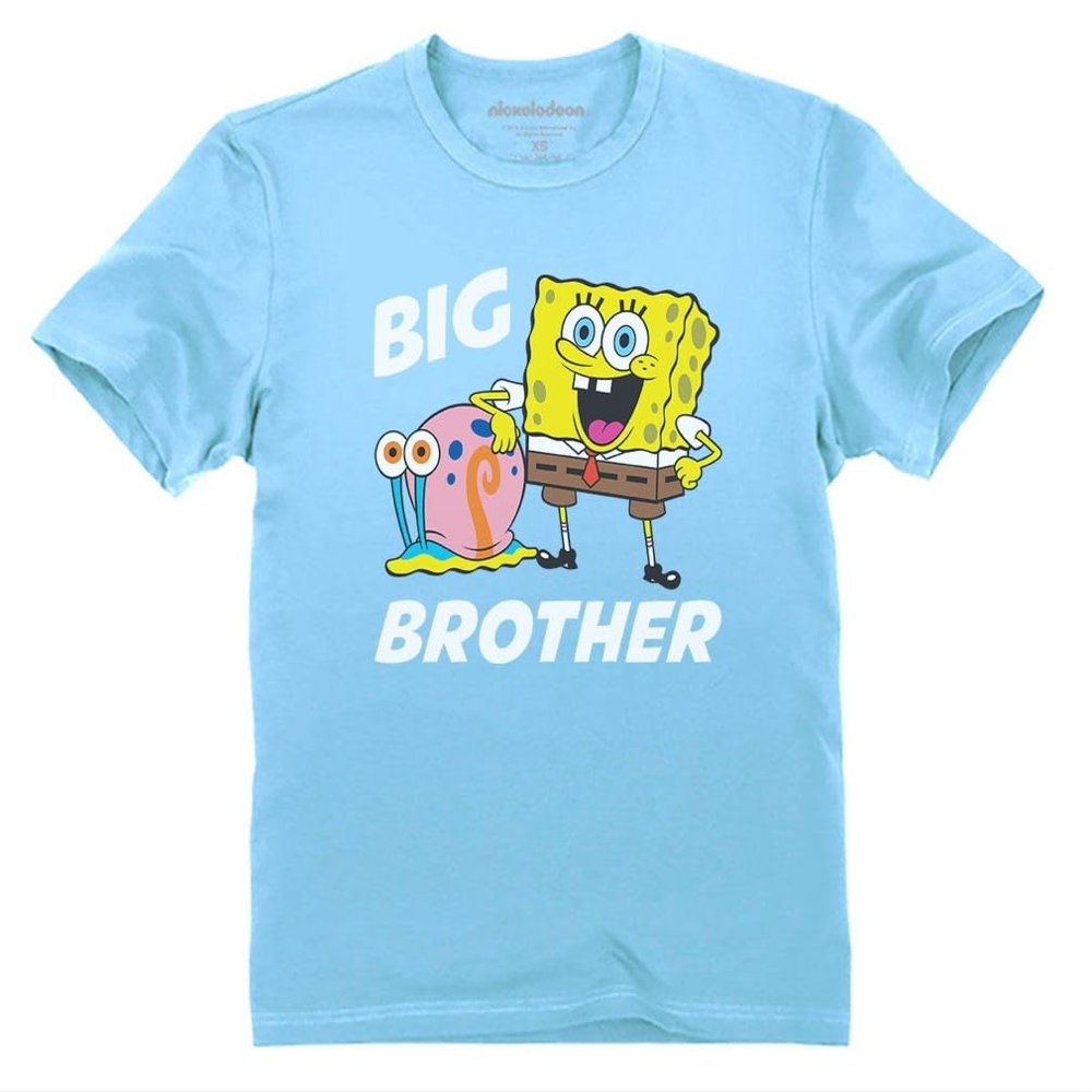 Tstars Spongebob and Gary Big Brother Funny Youth Kids T-Shirt Medium California Blue