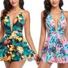 Btgghytr Women Sexy One-Piece Bathing Suit V-Neck Backless Monokini Floral Print Swimsuit Skirt Swimdress view 3
