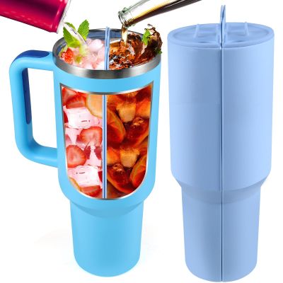 2-in-1 Inner Cup Tray for Stanley 40 OZ, Silicone Cup Divider for Stanley Accessory Dual-sided Drink, Reusable Liner Tray Two Drinks in One Cup (Blue)
