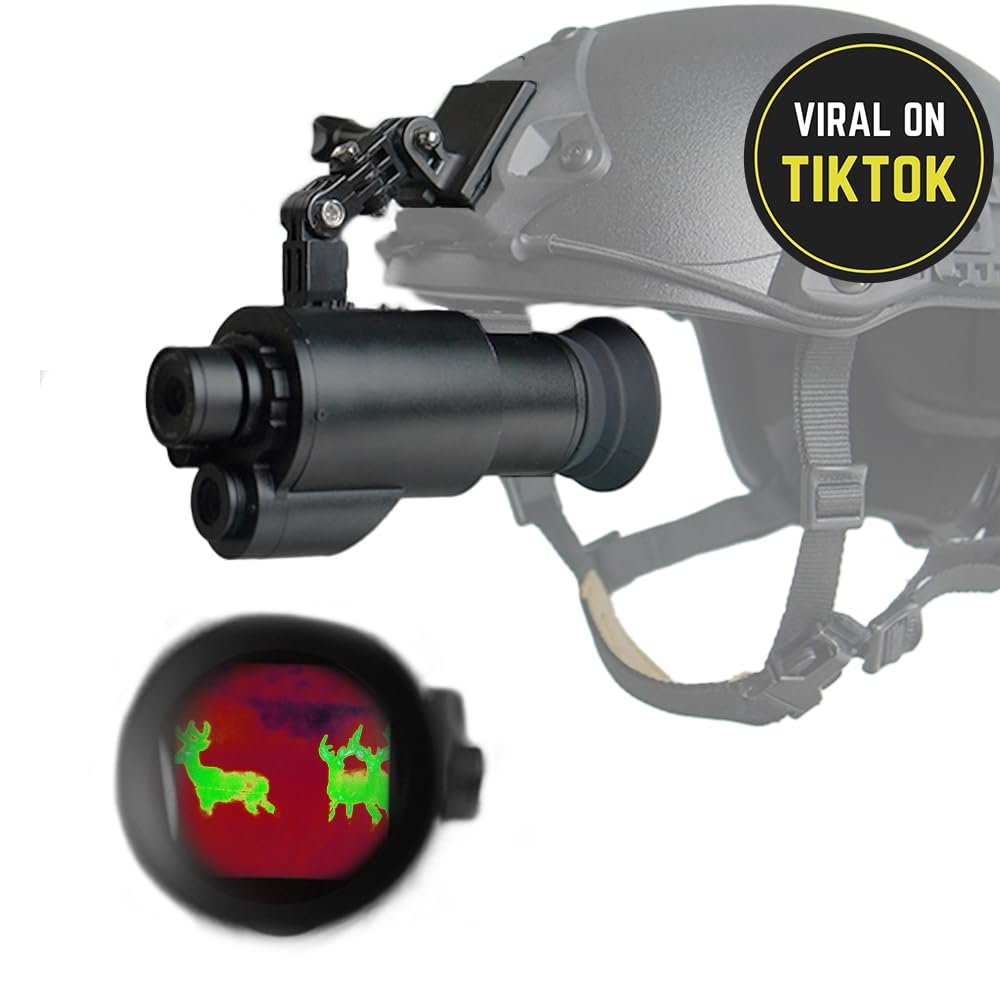 Fusion Thermal Vision & Digital Night Vision Goggle - Head & Helmet Mounted, Wide Viewing, 1x Lens, USB Rechargeable Infrared Thermal Heat Monocular NVG for CQB Airsoft, Tactical Training Tool/Toy