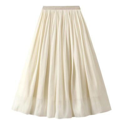 KrrNFYSG Casual Long Skirt A Line Skirt Mid-Length Vintage Maxi Skirts for Women Chiffon High Waisted Skirt Fashion Solid Skirt