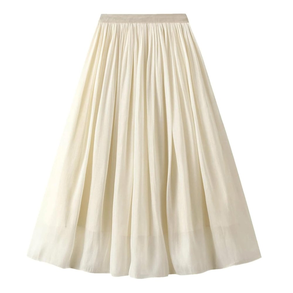 KrrNFYSG Casual Long Skirt A Line Skirt Mid-Length Vintage Maxi Skirts for Women Chiffon High Waisted Skirt Fashion Solid Skirt
