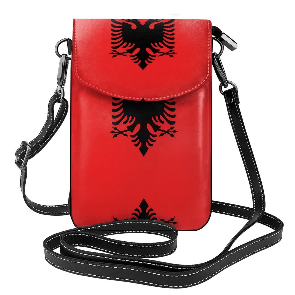 Albanian Flag Women'S Lightweight Compact Leather Crossbody Bag Cell Phone Bag Travel Bag Shoulder Bag Wallet