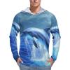 BTCOWZRV Men's Sun Protection Hoodie Shirts UPF 50+ Long Sleeve Rash Guard Blue Ocean Dolphin Sun Shirt Outdoor view 1