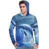 BTCOWZRV Men's Sun Protection Hoodie Shirts UPF 50+ Long Sleeve Rash Guard Blue Ocean Dolphin Sun Shirt Outdoor view 2