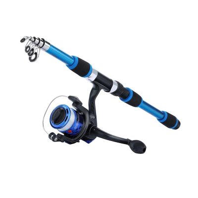 GLigeT Fishing Poles Portable 1.8m Telescopic Fishing Rod 5.5:1 Gear Ratio Fishing Reel Set with Fishing Line Fishing Gear Rod Caa De Pescar(Blue)