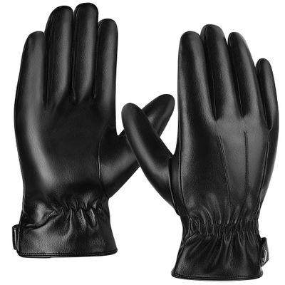 Aegend PU Leather Gloves for Men, Super Soft Warm Velvet Lining Full Hand Touchscreen Anti-Slip Driving Gloves Thermal Winter, Small