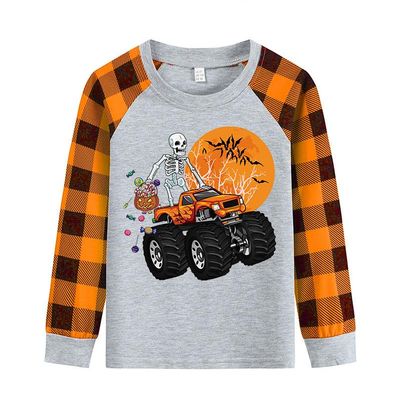Halloween Shirt Toddler Boy Girls Stripe Long Sleeve Clothes Outfits Monster Truck Shirt Tops Kids Cotton Tshirt 5-6T