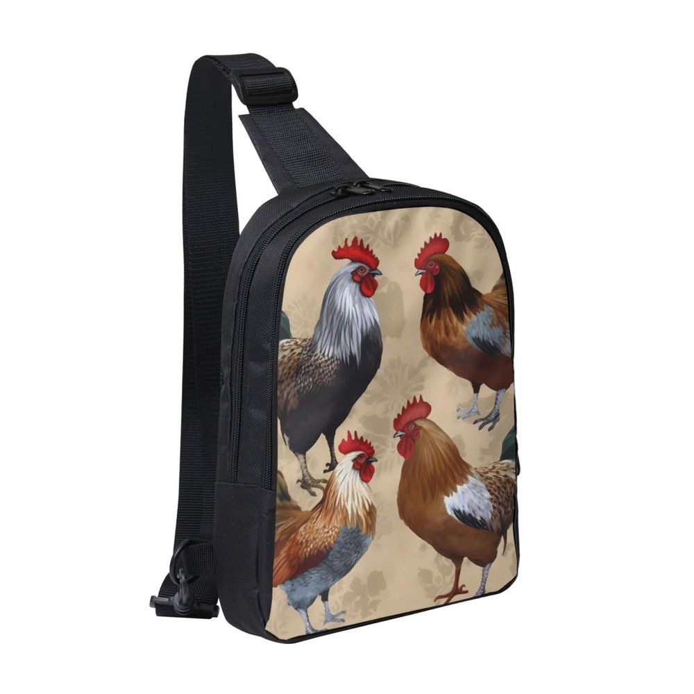 Sling Backpack Crossbody Sling Bag for Men Women Cross Chest Bag Rooster and Chicken Print Shoulder Bag Travel Hiking Daypack