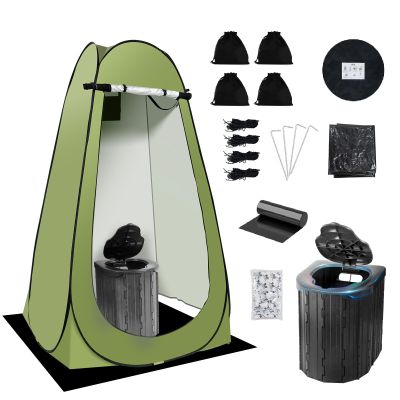 Camping Toilet Kit with Pop Up Privacy Tent, X Large Portable Folding Toilet Potty for Adults, Outdoor Camp Shower Tents,Changing Room with Carry Bag (Green)
