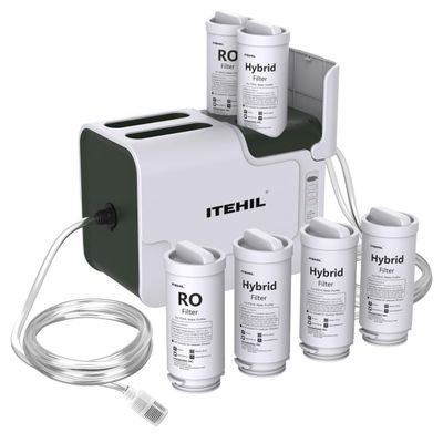 Portable Water Filter with Hybrid and RO Filter, Hiking Water Purifier System for Camping, Survival Gear Purification for Drinking (2 RO Filter +4 Hybrid Filters)