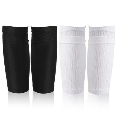 2 Pairs Soccer Shin Guard Covers, Shin Pads Socks Soft Breathable Soccer Sock Sleeves Shin Pads Holders Soccer Shin Guard Sleeves for Kids Teenagers Adults Beginners Youth (Black & White)