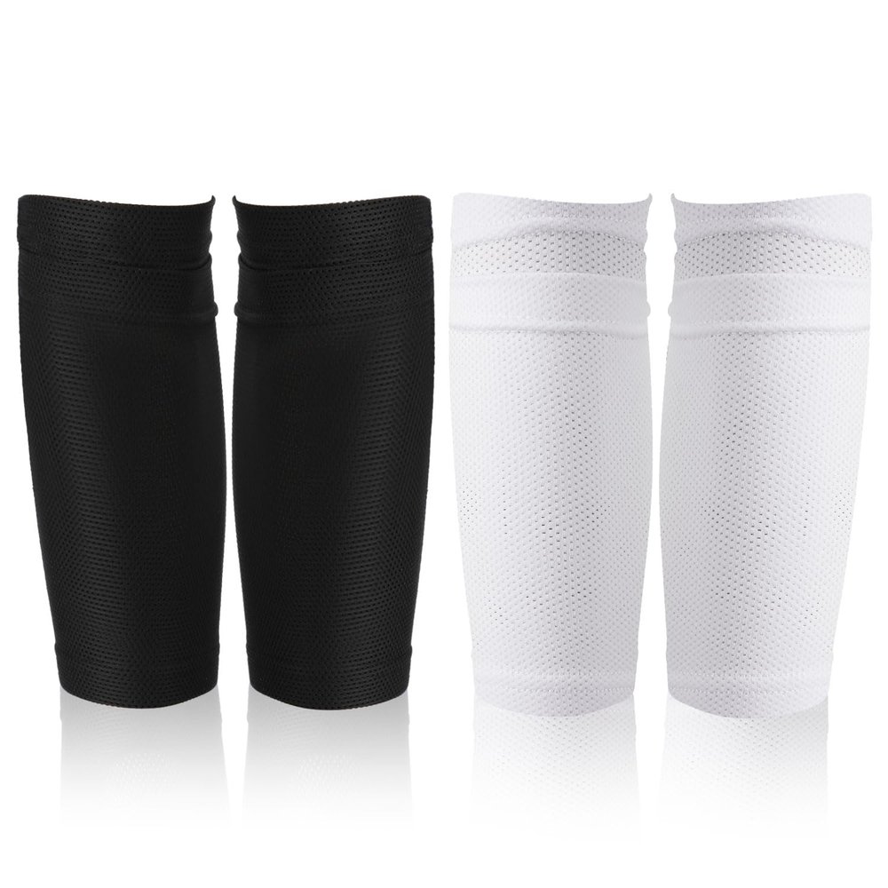 2 Pairs Soccer Shin Guard Covers, Shin Pads Socks Soft Breathable Soccer Sock Sleeves Shin Pads Holders Soccer Shin Guard Sleeves for Kids Teenagers Adults Beginners Youth (Black & White)