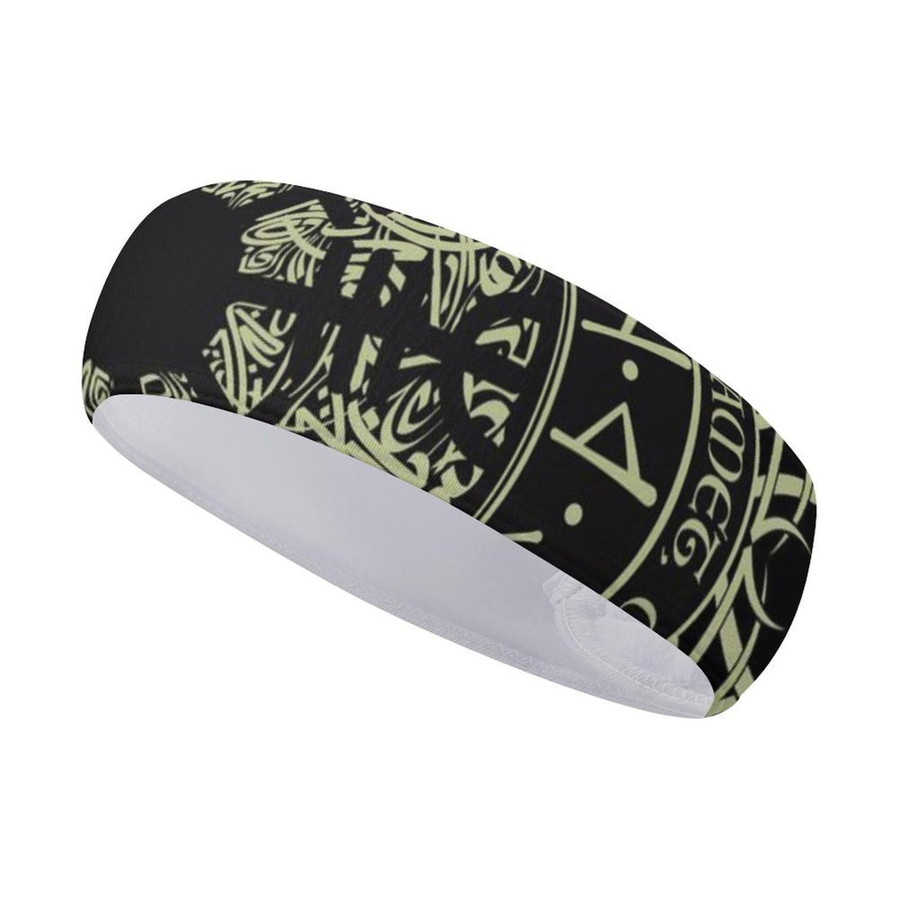 Adjustable Stretch Elastic Hair Bands, Moisture Absorbing Workout Headband for Running, Cycling, Football, Yoga Compatible with Norse Viking Vegvisir Runic Compass