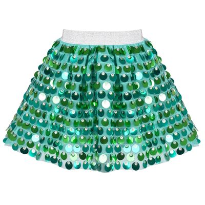 Girls Skirt Green Sequin Mermaid Sparkly Mini Tutu Belly Dance Party Size 4-5