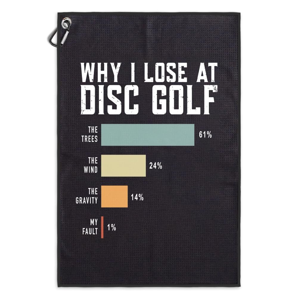 Msticey Why I Lose at Disc Golf Microfiber Sport Towel with Clip, Great Disc Golf Gifts for Grandpa, Dad, Father's Day, Disc-Golf Accessories for Men, Women