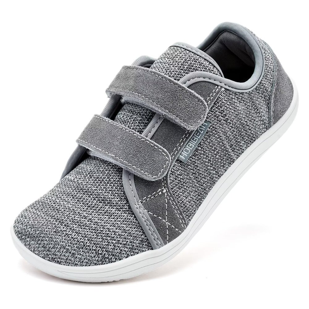 HOBIBEAR Kids Barefoot Shoes Minimalist | Zero Drop | Wide Width Fashion Sneaker Boys/Girls Toddler/Little/Big(A-Grey, 4 Big Kid)