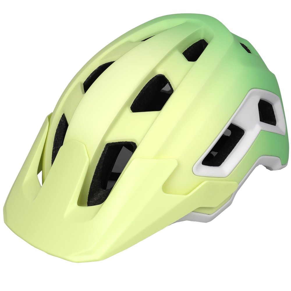 OUWOR Bike Helmet for Adult & Youth, Lightweight MTB Helmet with Adjustable Visor for Mountain/Road Cycling, 2 Sizes for Men Women Boys Girls (Yellow+Green)