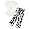 American Trends Cow Print Pajamas for Women Set Halloween Pajama Black Lounge Set White Pj Sets Cow Sleepwear Tops with Capri Pants Cow Print XL view 3