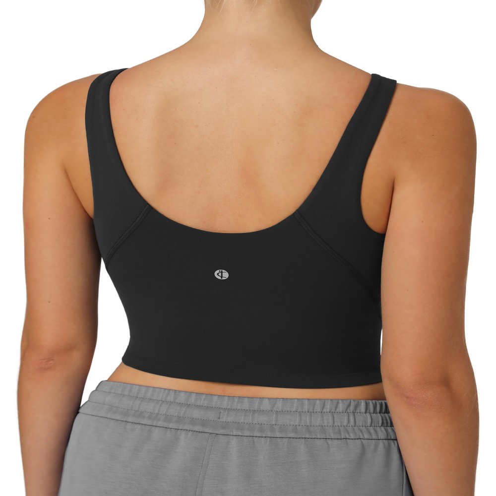 Colorfulkoala Dreamlux Womens Padded Sports Bra High Neck U-Back Yoga Running Workout Athletic Tank Top with Removable Cups(S, Black)